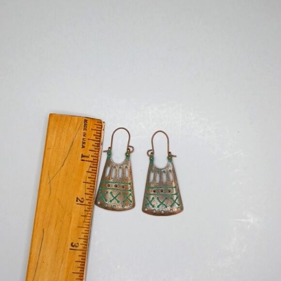 BRONZE earrings Bohemian copper turquoise tribal earrings - Picture 3 of 3